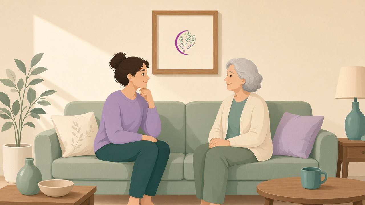 A calm conversation between parent and adult child at home